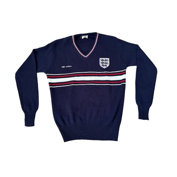 Vintage 80s 90s England Soccer Small Vneck Sweater VTG - Picture 1 of 7